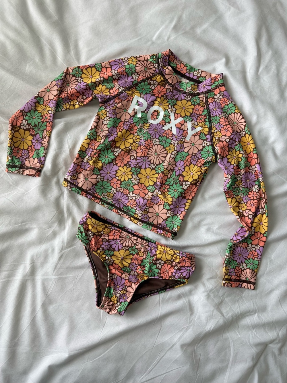 Roxy Floral Swimsuit Rashguard and Bottoms Size 3t Long Sleeve Two Piece Swim